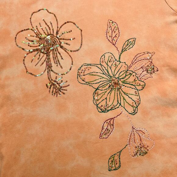 Vintage 90s Studio Works Sequin Floral Shirt Tie Dye Boxy Orange Fairy Boho Y2K - Picture 2 of 7